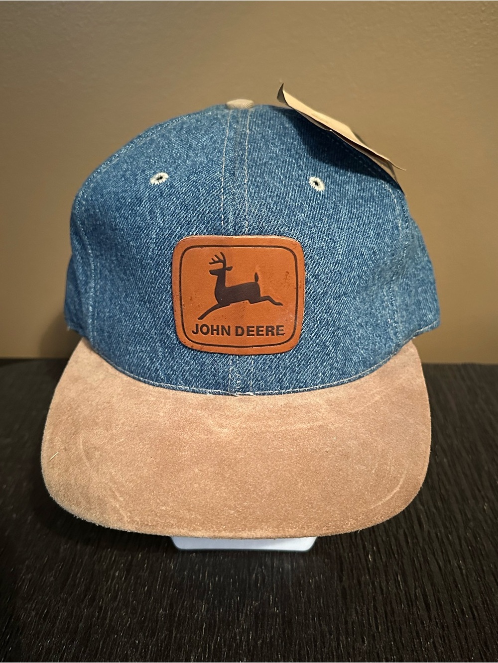 Vintage John Deere Denim Cap with Leather Patch and Suede Bill
